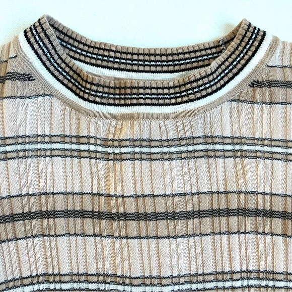 Derek Lam Sheer Striped Crewneck Sweater in Nude Multi - Picture 4 of 7